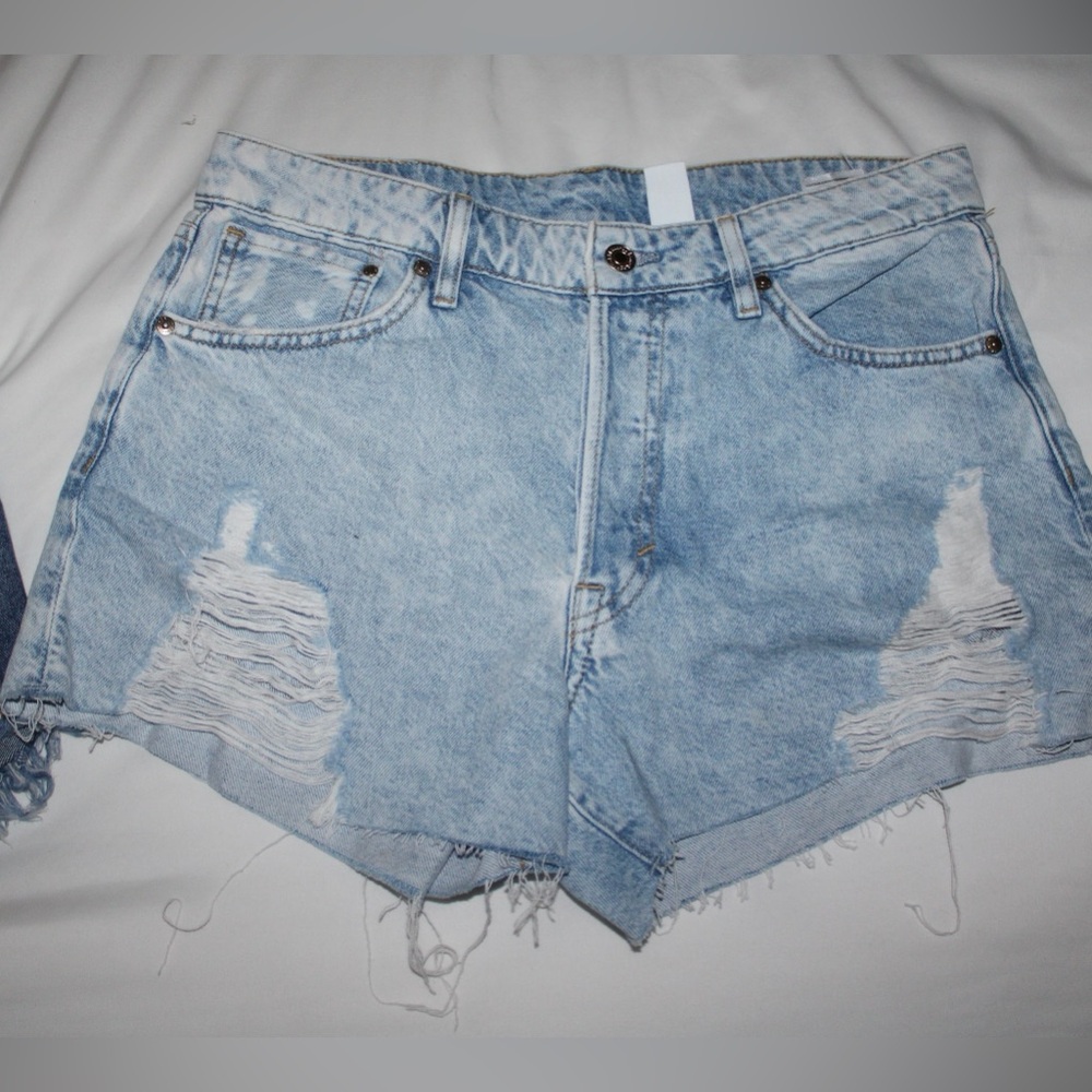 2 pairs of distressed denim shorts light wash denim and darker wash